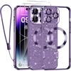 Kokio Magnetica per iPhone 14 Pro Cover Glitter,Con 2 * Vetro Temperato e 1* Cordini,Compatibile con MagSafe,Glitterata Custodia per Womem Girl,Con Protezione dell Obiettivo Fotocamera,Lilla
