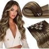LaaVoo Extension Capelli Veri Clip 120g 7pcs, Balayage Marrone Cioccolato a Caramello e Biondo, Remy Umani Naturali, Volume Extra, per Serate Eleganti, 35cm Colore 4-4-27