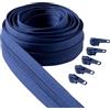 IPEA Cerniera Lampo Catena Continua Blu lunga 5 Metri + 15 Cursori in Metallo - Made in Italy - Catena misura #5 - Cerniere in Nylon - Zip - Tagliabile per Cucito al Metro - Larga 30 mm - Blue