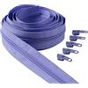 IPEA Cerniera Lampo Catena Continua Viola Lilla lunga 5 Metri + 15 Cursori in Metallo - Made in Italy - Catena misura #5 - Cerniere in Nylon - Zip - Tagliabile per Cucito al Metro - Larga 30 mm
