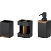 kela Set da bagno 3 pezzi CUBE nero, effetto legno, bicchiere, portaspazzolino, dispenser sapone 300 ml, accessori da bagno neri