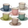 Tognana Urban Pastel, confezione 6 tazze tè con piattino, stoneware dipinto a mano, multicolor