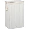 Relaxdays Cesto Portabiancheria con Coperchio, Bambù 83 L Cestino Rettangolare Pieghevole 65,5x43,5x33,5 cm, Bianco
