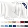 Vielit Set di 2 Federe Raso 50x70cm & 2 Scrunchies, Design con Chiusura A Busta, Morbido come una Federe Seta Cuscino, Federe Cuscini 50x70 Crema