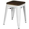 Urban living LIV Sgabello in metallo bianco opaco con seduta in legno 39X39XH46CM