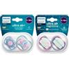AVENT Philips Avent Ultra Air Day e Night - Ciuccio per neonati, dai 6 ai 18 mesi, 4 pezzi, contenitori per il trasporto e la sterilizzazione, 6-18 m