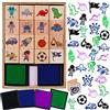 HOWAF 16pcs Legno timbro per Bambini Ragazzo Artigianato con Tampone d'Inchiostro 4pcs, Calcio Dinosauro Spazio Pirata Auto timbro per Ragazzo Fai-da-Te Scrapbooking Carta Mestieri Regalo