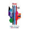 Pentel 487301 - Set di 3 penne a sfera IZee retrattili con clip in metallo, colore: Nero/Blu ciel/Rosso