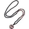 COAI Collana Rosario Uomo Donna Pietre Naturali, Collana Mala 108 Grani in Onice Opaco e Rodonite Annodate a Mano e Ciondolo Ping'an Kou di Rodonite