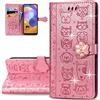 LEMAXELERS Custodia Huawei P30 Pro Cover Portafoglio,Huawei P30 Pro Custodia Bling Strass Brillant Gatto cane Wallet Shock-Absorption Magnetica Leather Flip Cover,SD DZ Cat Pink