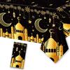 Falafoty Tovaglia Eid Mubarak per Feste, Oro Nero Ramadan Star Moon Tovaglia Rettangolare in Plastica, Tovaglia impermeabile Eid per Islam Musulmana Decorazione de Tavola per Cena 220 x 130 cm (1PCS)
