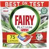 Fairy Platinum Plus - Compresse per lavastoviglie all-in-1 sfuse, 75 compresse, limone, confezione XXL, con tecnologia Ant-Dull e azione brillantante