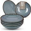 PURE LIVING INTERIOR DESIGN Set di 6 Piatti Fondi Rustici - Steingut di Qualità Premium, Lavabili in Lavastoviglie - Elegante Set di Piatti Profondi per 6 Persone, Ideali per Zuppe, Insalate e Pasta - Pure Living Blu Fumo