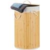 Relaxdays Cesto Portabiancheria, Rotondo, Pieghevole, 70 L di Volume, Coperchio e Sacco di Cotone, Ø 41 cm, Crema