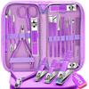 BLESWIN Set Manicure Pedicure - 16 Pezzi Kit Manicure Pedicure Professionale per la Cura Delle Unghie, Kit Cura Unghie Idea per Uomini Donne con Valigetta da Viaggio Viola