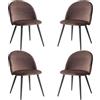 EGOONM Set di 4 Sedie da Pranzo, Sedia in Stile Nordico in Velluto con Gambe in Metallo Sedie da Cucina (Marrone)