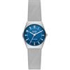 Skagen Grenen Orologio per le donne, movimento a energia solare con cinturino in acciaio inossidabile o in pelle, Tono argento e blu, 26MM