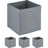 Relaxdays Scatola Portaoggetti, Set 4 Box da Scaffale, HLP: 30 x 30 x 30 cm, Portagiochi Pieghevole, in Stoffa, Grigio, Ferro