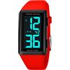 TONSHEN Sportivo Digitale Orologio 50M Impermeabile LED Elettronico Retroilluminazione Numeri Grandi Cronometro Plastica Cassa Gomma Cinturino Outdoor Orologi da Polso (Rosso)