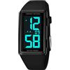 TONSHEN Sportivo Digitale Orologio 50M Impermeabile LED Elettronico Retroilluminazione Numeri Grandi Cronometro Plastica Cassa Gomma Cinturino Outdoor Orologi da Polso (Nero)