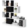 HOMASIS Libreria Scaffale a Forma di Mossa con 4 Livelli, Libreria Moderna Design in Legno, Divisorio Bifacciale Verticale per Soggiorno, Libreria Bianca a Forma di Scala, 120x19,5x109cm (Nero+Bianco)