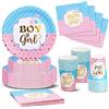 Nkaiso Gender Reveal Party Piatti, 96Pezzi Blu e Rosa Baby Shower Stoviglie per Feste, Gender Reveal Supplies per Piatti Bicchieri Tovaglioli Feste Compleanno Decorazioni -24 Ospiti