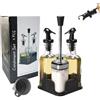 Miorkly Set Olio Aceto Sale Pepe,2 Salina da Tavolo con Coperchio Girevole in Acciaio Inox 120ML,Oliera Vetro con Stand in Metallo,Set da 5 Pezzi