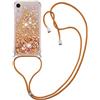 COTDINFORCA Compatible with iPhone XR Custodia Bling Liquid Cases Glitter Sparkle Floating Silicone Shockproof Phone Cover per Phone XR Case Lanyard TPU Gold Love YB.