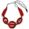 Avalaya Collana Lunga In Legno Rosso Con Perline E Uccellini, 80 Cm, Stile Tribale, Bigiotteria Etnica