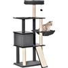 PawHut Albero Tiragraffi per Gatti Adulti e Gattini da 146cm, Pali in Sisal, Piattaforme, Casetta, Lettino e Cuscini Lavabili, Grigio scuro
