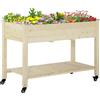 Outsunny Letto per Orto Rialzato in Legno con Rotelle e Ripiano Inferiore, 118x55x83cm, Legno Naturale|Aosom