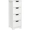 Mondeer Mobiletto Bagno, Cassettiera Armadietto Bagno da 4 Cassetti in legno Salvaspazio 30 x 30 x 82 cm per Bagno Soggiorno Corridoio Camera da letto Bianco