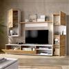 Dmora Parete Attrezzata Foraker 41x220x180h cm Marrone Rovere Nodi 9 Ripiani Modulabile, Apertura Battente e a Ribalta