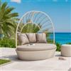 DEGHI Divano letto da giardino in polyrattan beige con cuscini - Miram