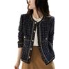 Tdvcpmkk Giacca corta da donna in tweed autunnale e invernale, girocollo, versatile, Blu navy, Medium