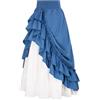 Beokeuioe A-Line, maxi gonna da donna rinascimentale con balze, orlo in pizzo, a vita alta, elastica, a vita alta, medievale, gonna vittoriana, gonna lunga, vintage, per cosplay, Blu, S