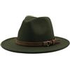 ZPLMIDE Woolen Felt Widet Brim Fedora Hat for Women/Men, Winter Unisex Panama Hat Church Jazz cap with Belt Cowboy cap Sunhat (M(56-58cm),Green)