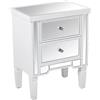 DRW Comodino con 2 cassetti in Legno Bianco e Specchio 49x33x62cm, Multicolore, estandar