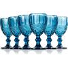 StarLuckINT Set di 6 calici da vino colorati con design in rilievo, 10 once in vetro, per succhi di frutta, matrimoni, bicchieri da vino (colore: blu, dimensioni: serpentina)