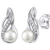 SILVEGO Orecchini da donna in argento sterling 925 con vera perla bianca e zirconi 8 x 16 mm, Argento, Perla