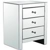 DRW Comodino con 3 cassetti in Vetro Legno in Colore Specchio 45x35x56cm, Multicolore, estandar