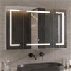 DICTAC Specchio Bagno Contenitore con luce e Presa 100x60x13,5 cm Mobile a Specchio Bagno con illuminazione Led Tre Ante Armadietto a specchio da bagno con Ripiano,in Metallo,Bianco