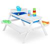 Relaxdays Tavolino da Bambini per Esterno, Tavolo da Picnic con Vaschette da Gioco HLP: 50x89x85 cm, in Legno, Bianco, 90% 10% plastica