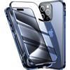 JAlanlan Cover per iPhone 15 Pro Max Custodia protettiva in vetro temperato ad adsorbimento magnetico a 360 ° con protezione dell'obiettivo della fotocamera e protezione del telaio metallico,Blu