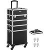 SONGMICS Valigetta Trucchi, Valigia Porta Trucchi 4 in 1, Grande, Trolley Make Up, con Coperchio, 35 x 25 x 79 cm, Serratura, Ruote Girevoli a 360°, per Truccatori, Idea Regalo, Nero JHZ06B