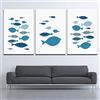 QWERGLL 3 Pannelli Oceano Astratto Pesce di Mare Corallo Blu Stampe su Tela Stampe per Poster Quadri Immagini Quadri Soggiorno Decor Opere d'Arte