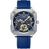 RORIOS Orologio da Uomo Automatico Meccanico Orologi da Polso Minimalista Scheletrato Orologi Casuale Impermeabile Orologi Cinturino in Silicone Bianco Blu B