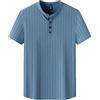 Youllyuu Magliette da Uomo estive con Collo alla Coreana Henley, Maniche Corte, Polo a Righe Casual, Magliette Sottili Blue XL