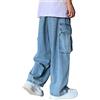 Yokbeer Jeans Larghi da Uomo Jeans Hip Hop Y2K vestibilità Ampia Pantaloni Cargo Vintage Anni '90 Pantaloni Larghi in Denim Pantaloni da Skate Skater da Ballo alla Moda Jeans (Color : Blue, Size : L