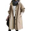 SHITOUJI Giacca a vento da donna con cappuccio a maniche lunghe leggera impermeabile media lunghezza trench traspirante antivento esterno esterno, Marrone, 5XL